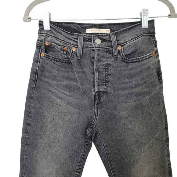 Levis Wedgie Straight High-Rise Button Fly Jeans Womens Size 25 Black Denim - Picture 4 of 6